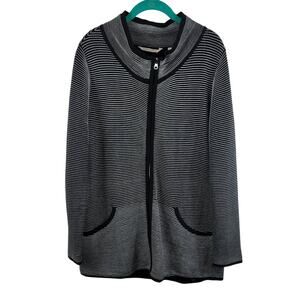 Soft Surroundings Black White Stripped Ribbed Full Zip Sweater Jacket M